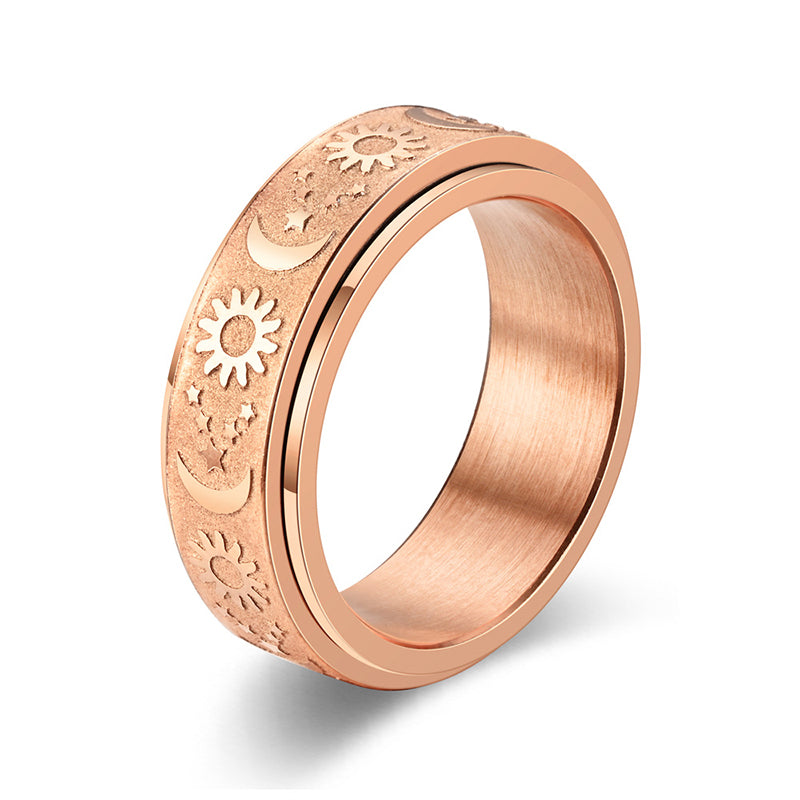 Venta al por mayor Anillo de acero inoxidable Estrella Luna Sol Descompresión giratoria OLY-RS-TongX001